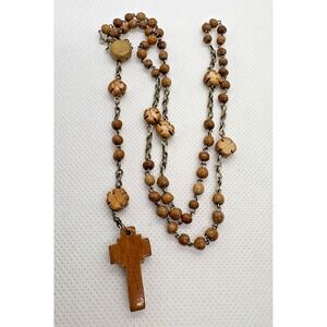 Vintage Wooden Hand-Held Rosary‎ 20" Length + 4" Drop Hand-Carved Beads No Clasp